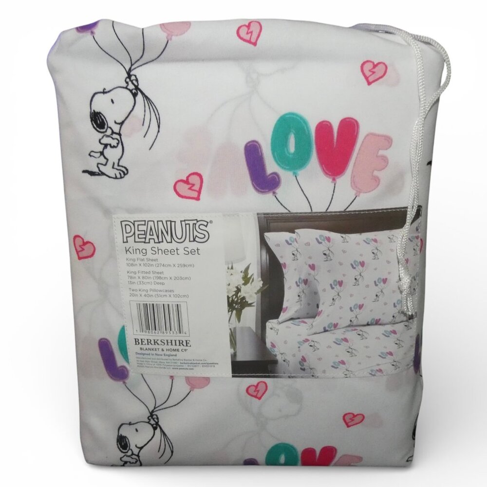 Snoopy Peanuts King Sheet Set Love Balloons 4 Pc Bedding NWT - Picture 2 of 2